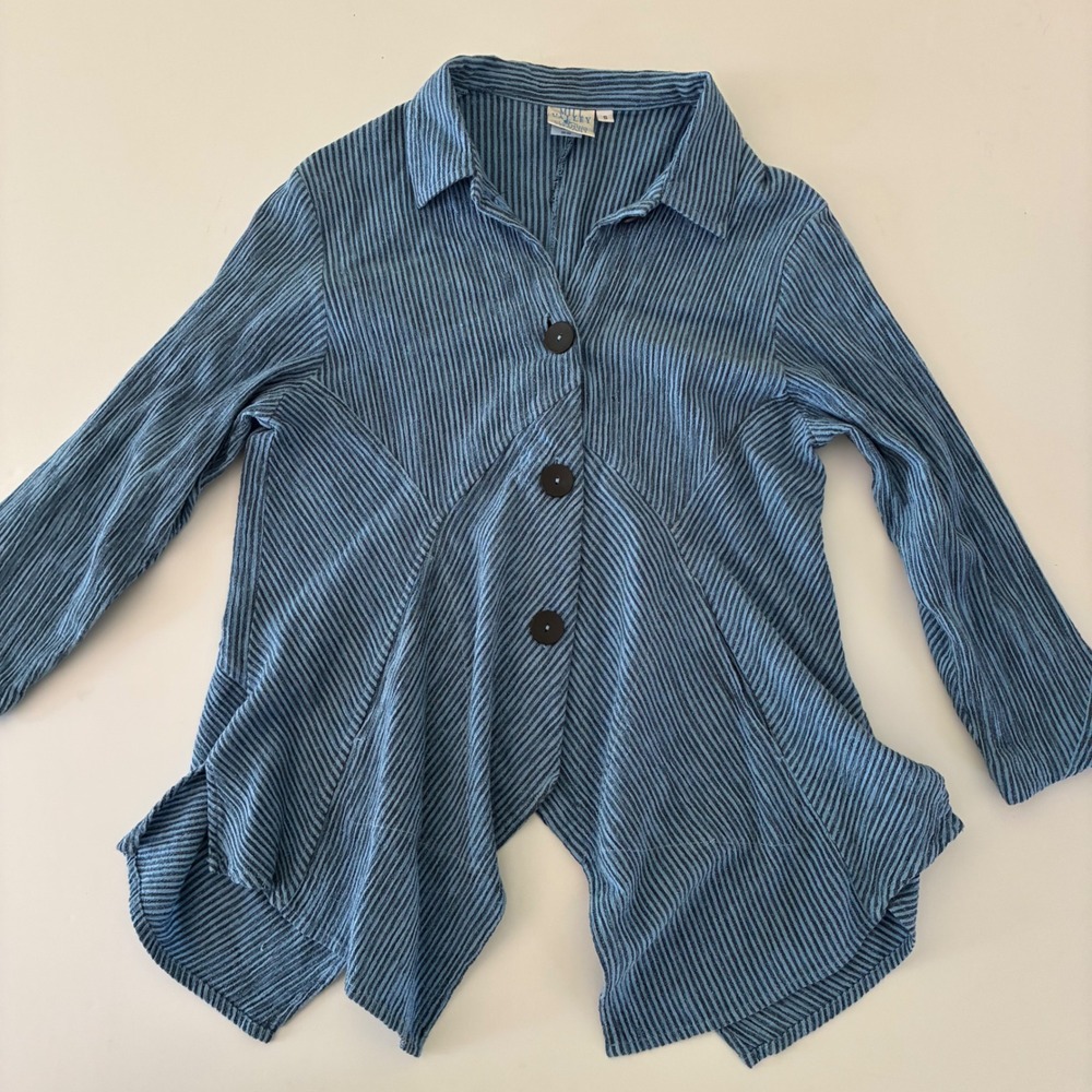 Mill Valley Clothing Co Womens Small Blue Striped Hobo Shirt USA Cotton Linen